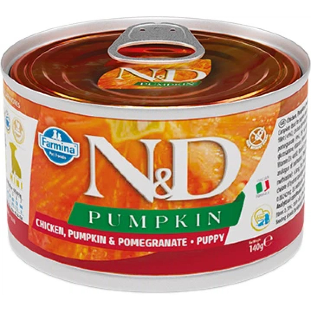 Вологий корм Farmina N&D Grain Pumpkin Chicken Puppy Mini для цуценят дрібних порід, гарбуз/курка/гранат, 140 г