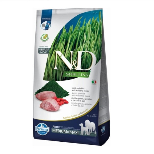 Сухий беззерновий корм Farmina N&D Spirulina для дорослих собак середніх і великих з ягням, спіруліною та ягодами годжі, 7 кг