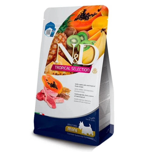 Сухий низькозерновий корм Farmina N&D Tropical Selection для дорослих собак дрібних порід з ягням та тропічними фруктами, 1,5 кг
