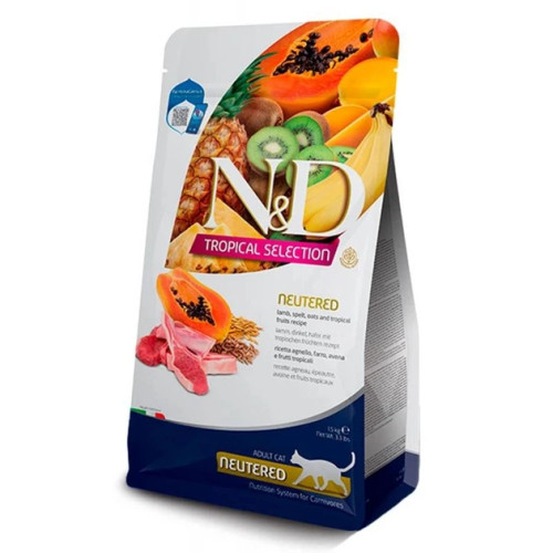 Сухой низькозерновий корм Farmina N&D Tropical Selection для стерилізованих дорослих котів з ягням та тропічними фруктами, 300 г