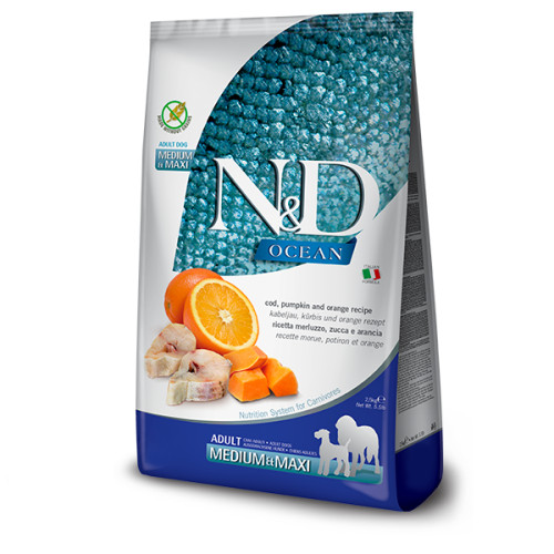 Беззерновий сухий корм Farmina N&D Grain Free Ocean Pumpkin для собак середніх і великих порід з тріскою та апельсином 2,5 кг