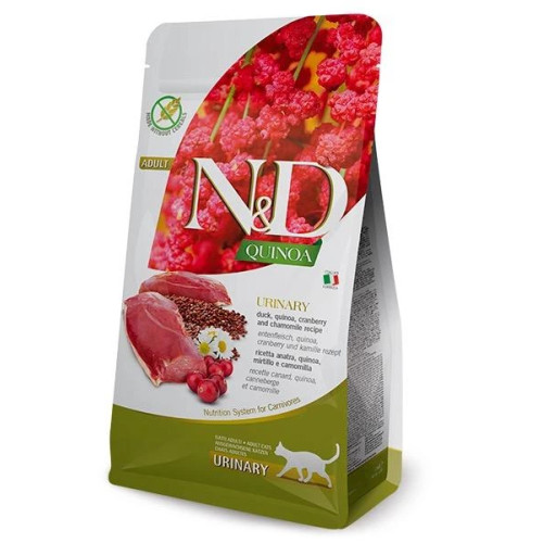 Сухий корм Farmina N&D Quinoa Urinary, Duck & Cranberry ADULT для котів, профілактика сечокам'яної хвороби, качка, кіноа, журавлина і ромашка, 5 кг