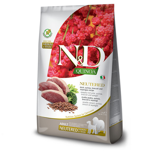 Сухий корм Farmina N&D Quinoa Duck,Brocooli&Asparagus Neutered для дорослих стерил.собак середніх та великих порід,качка,кіноа,броколі і спаржа,2,5 кг