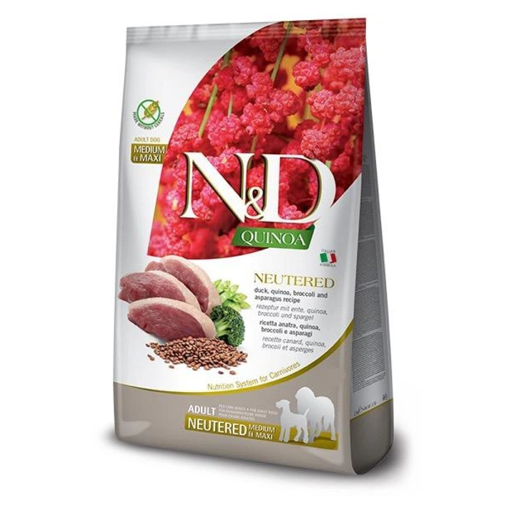 Сухий корм Farmina N&D Quinoa Duck,Brocooli&Asparagus Neutered для дорослих стерил.собак середніх та великих порід,качка,кіноа,броколі та спаржа,12 кг