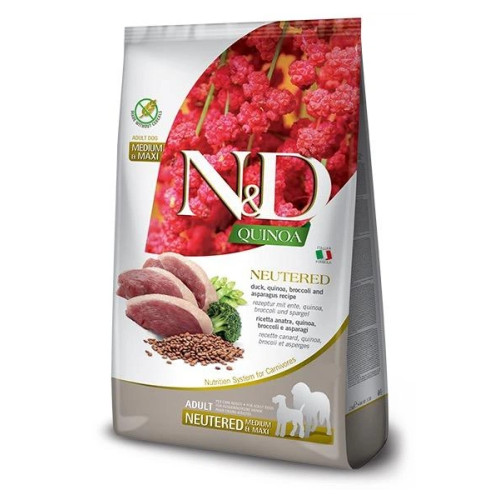Сухий корм Farmina N&D Quinoa Duck,Brocooli&Asparagus Neutered для дорослих стерил.собак середніх та великих порід,качка,кіноа,броколі та спаржа,12 кг