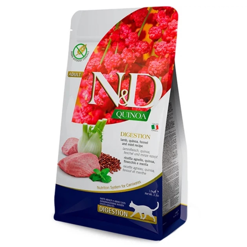 Сухий дієтичний корм Farmina N&D Quinoa Digestion ADULT для котів, рекомендований у разі порушень травлення ягням та кіноа