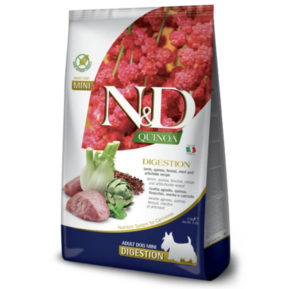 Сухий дієтичний корм Farmina N&D Quinoa Digestion для дорослих собак дрібних порід у разі порушень травлення ягням та кіноа, 2,5 кг