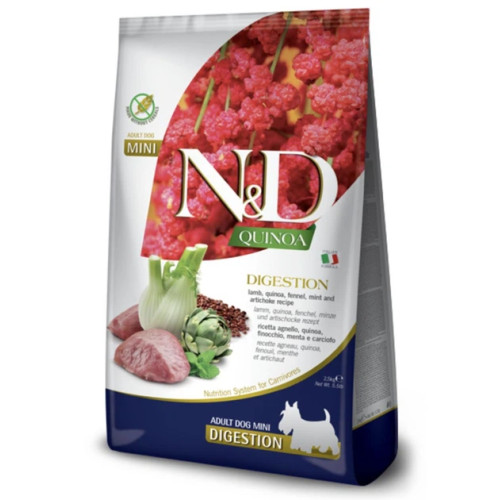 Сухий дієтичний корм Farmina N&D Quinoa Digestion для дорослих собак дрібних порід у разі порушень травлення ягням та кіноа, 2,5 кг