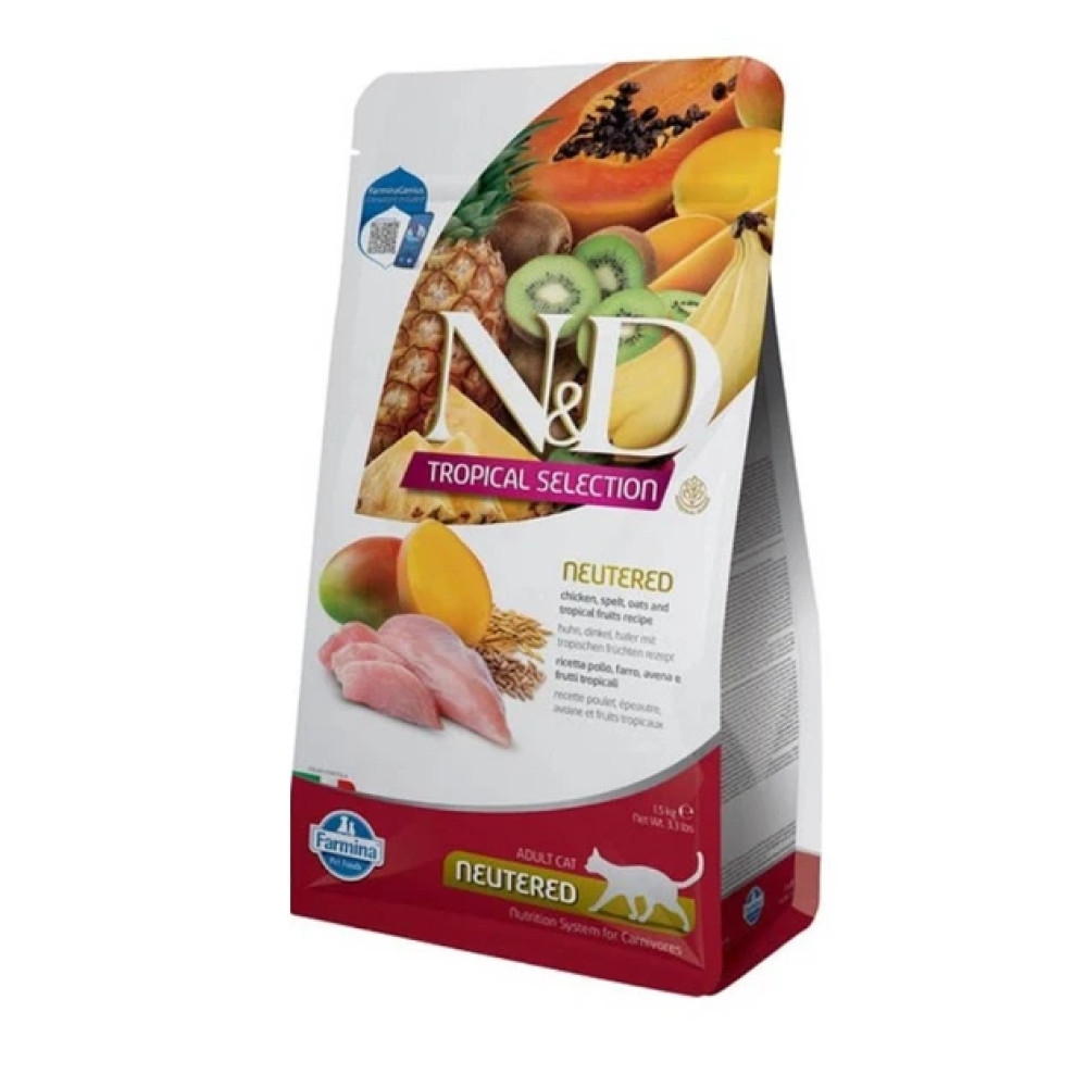 Сухий низькозерновий корм Farmina N&D Tropical Selection для стерилізованих дорослих котів, курка з тропічними фруктами