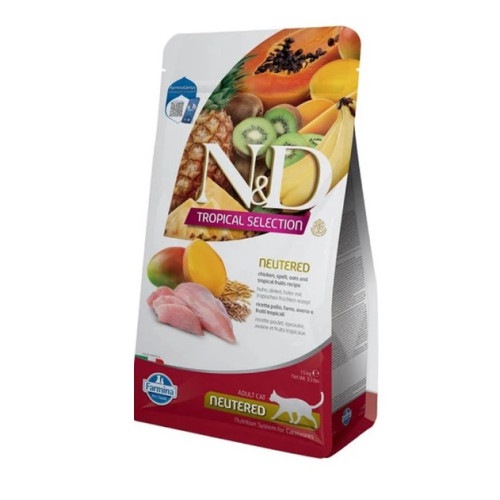 Сухий низькозерновий корм Farmina N&D Tropical Selection для стерилізованих дорослих котів, курка з тропічними фруктами,