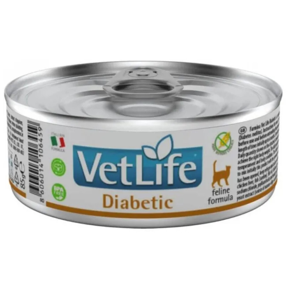 Вологий лікувальний корм для котів Farmina Vet Life Diabetic дієтичне харчування для контролю рівня глюкози в крові при цукровому діабеті, 85 г