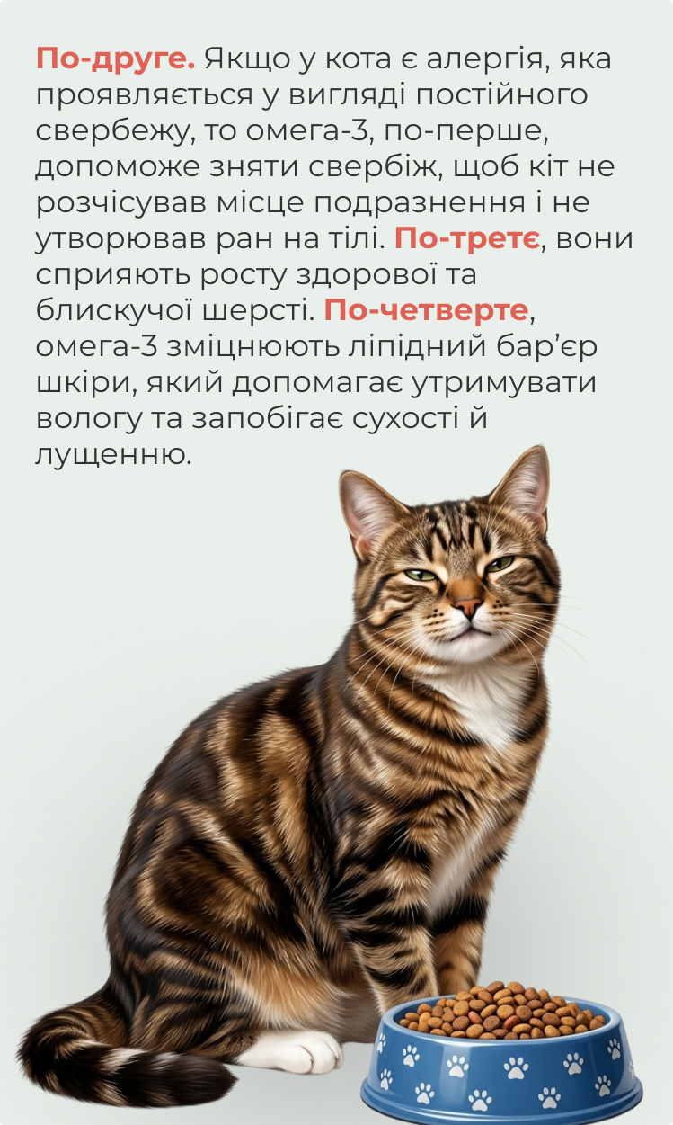Омега-3 для здорової шкіри та шерсті кота